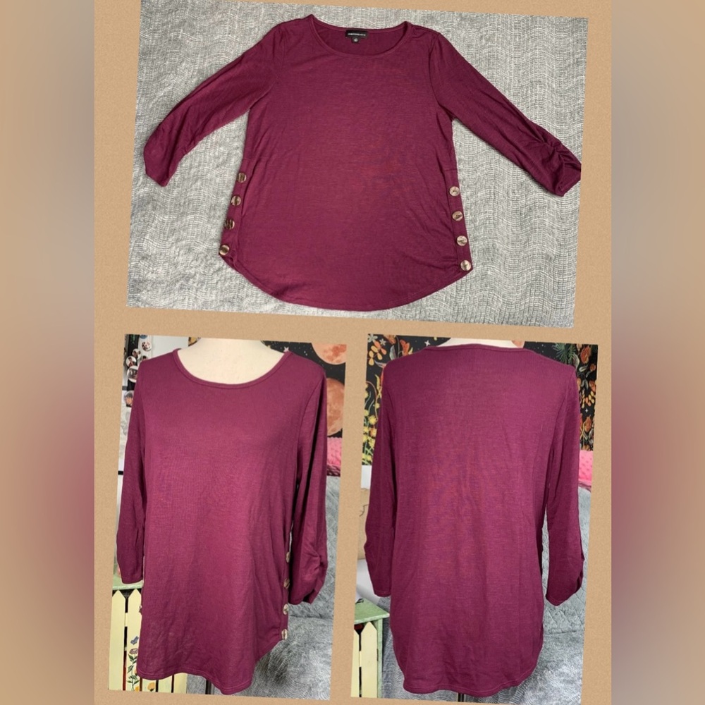 3/$20 Fortune + Ivy Women's 
Ruched Sleeve Side Button
Detail Shirt Size Medium